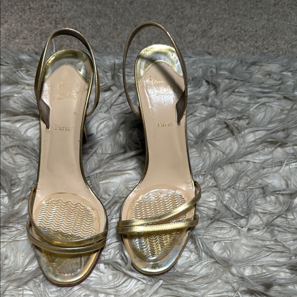 Christian Louboutin Gold Heels with Open Toe and Slingback 38.5
